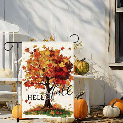 Bandera jardín hello fall arpillera doble cara 12.5x18pulg