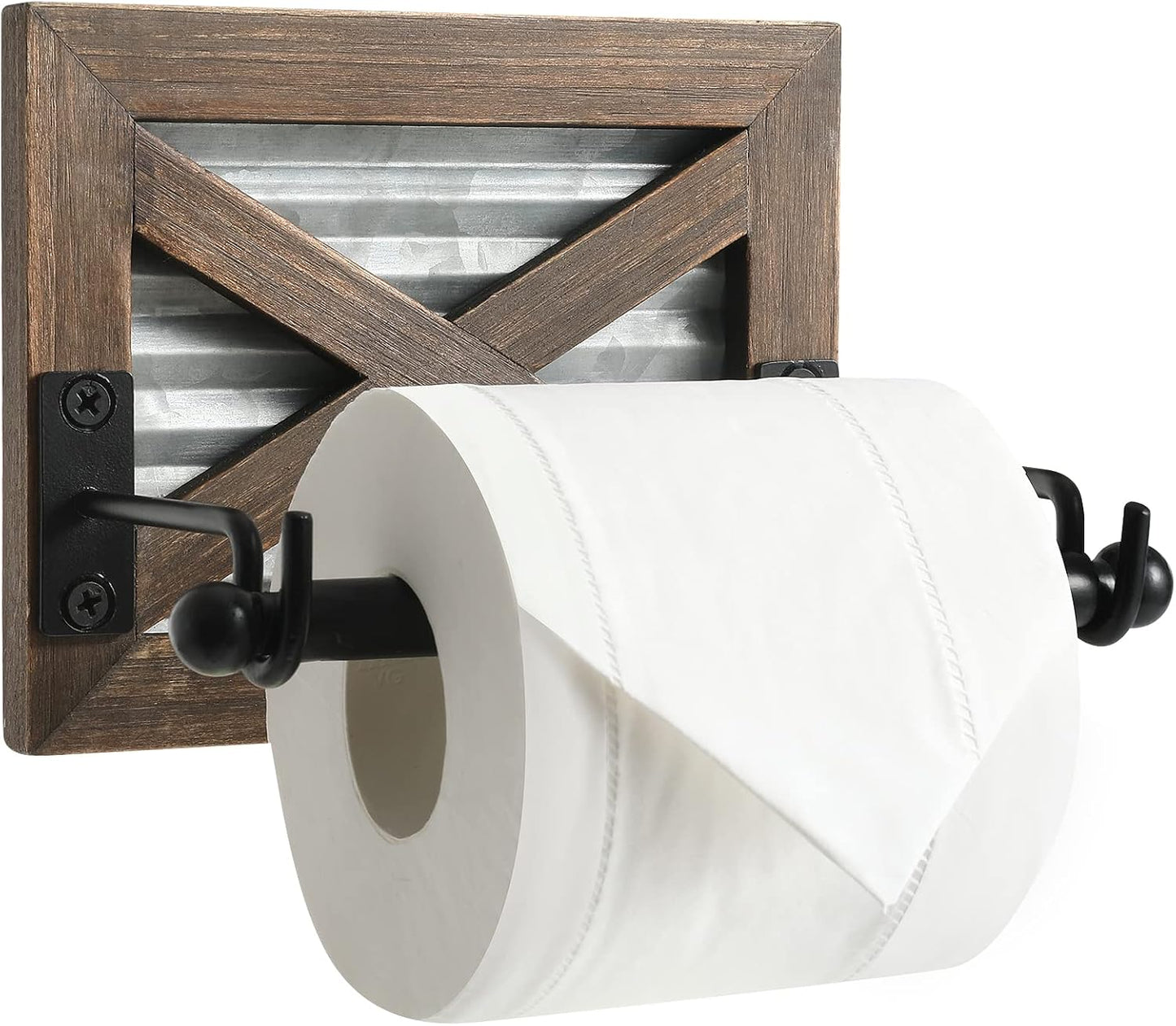 Soporte papel higiénico metal galvanizado y madera marrón