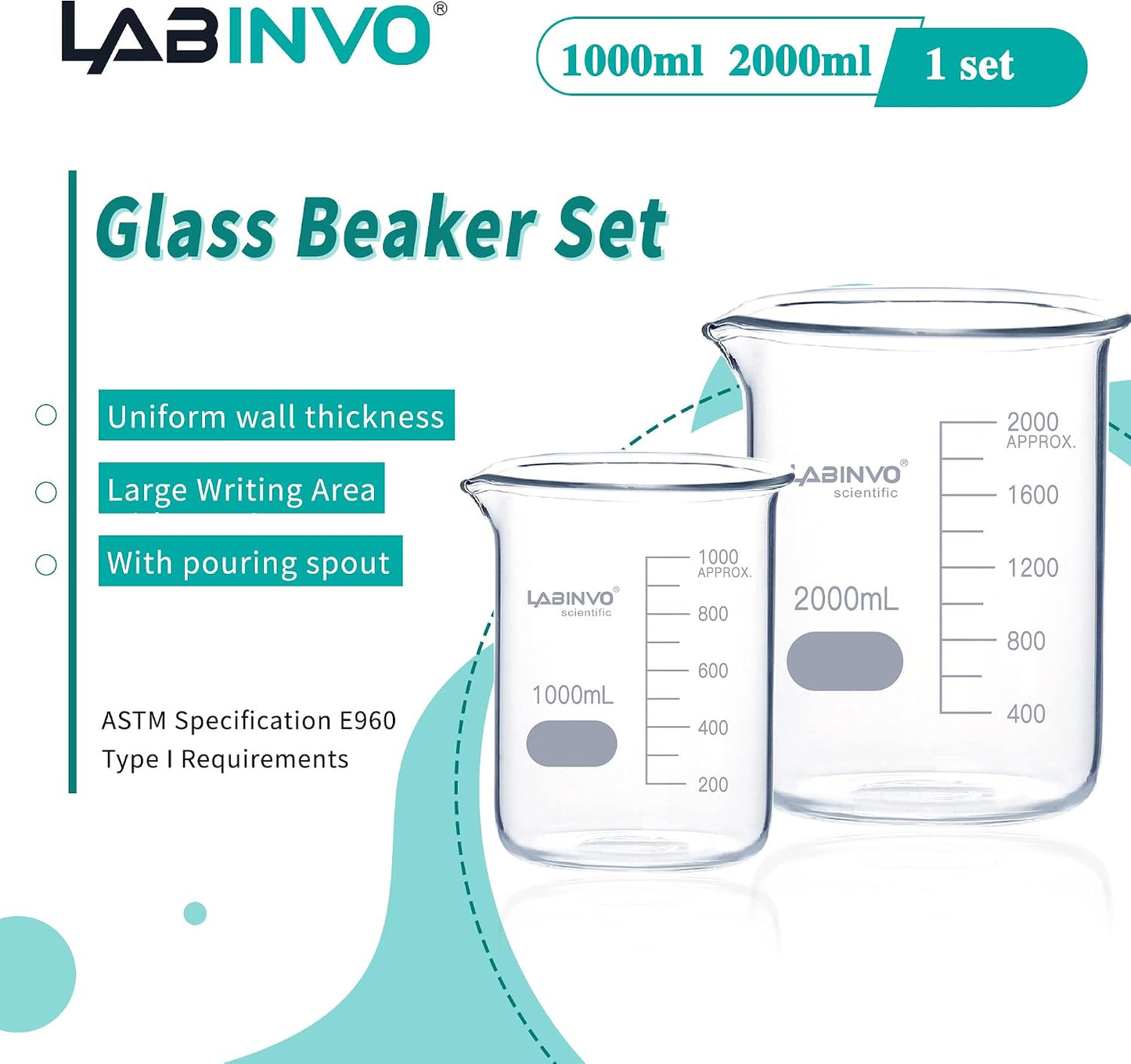 Vaso precipitados vidrio borosilicato 3.3oz 67.6oz