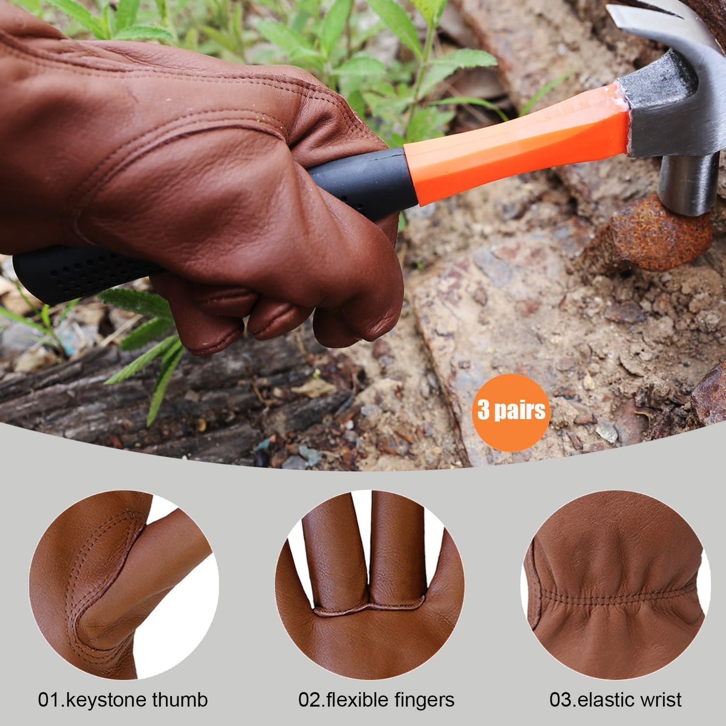 Guantes cuero vaca marrón para hombre y mujer taller