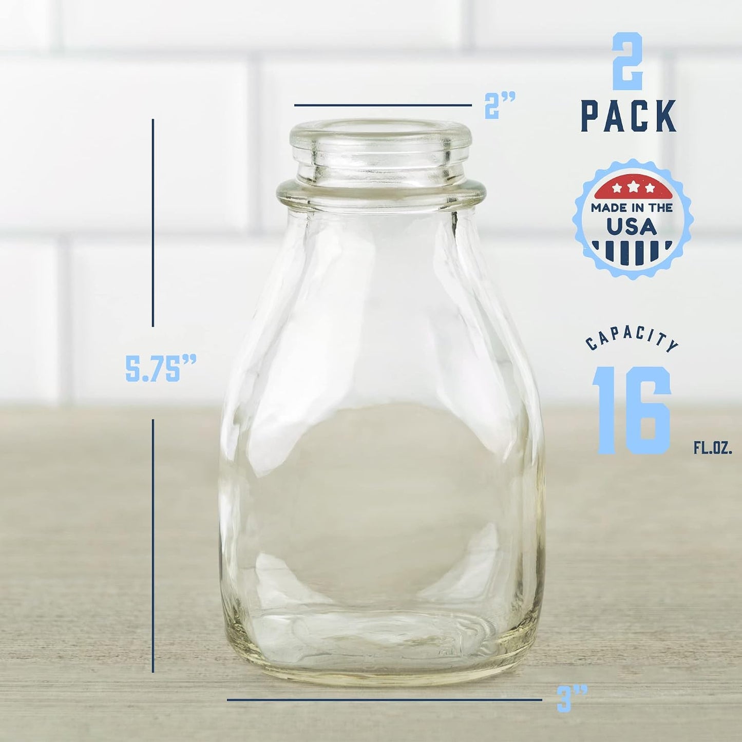 Botella leche vidrio 16oz con tapa boquilla vertido