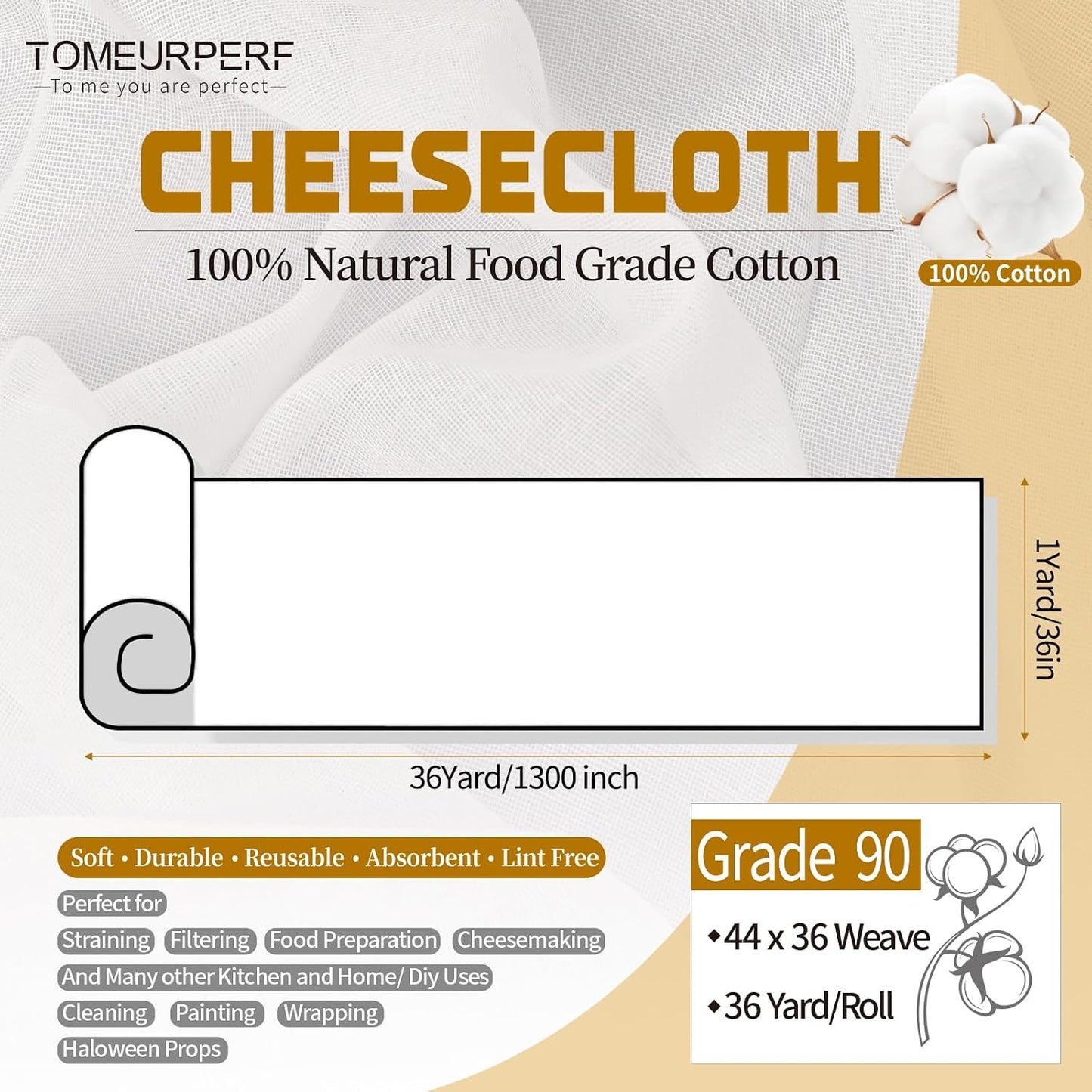 Paño queso 100% algodón reutiliz. 36yd cocina