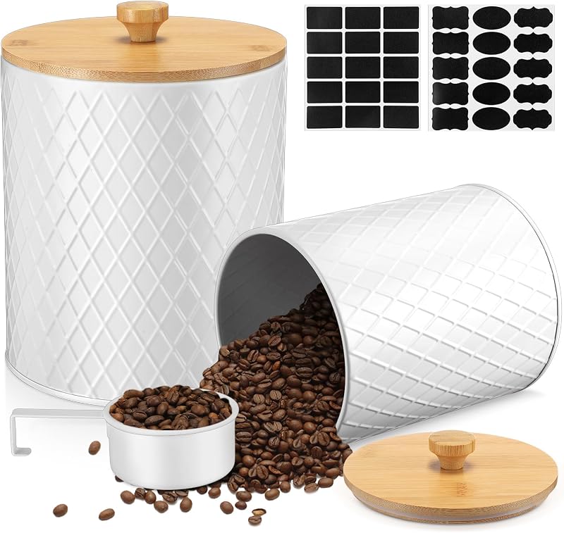 Set 2 recipientes cocina metal tapas bambú cuchara herméticas