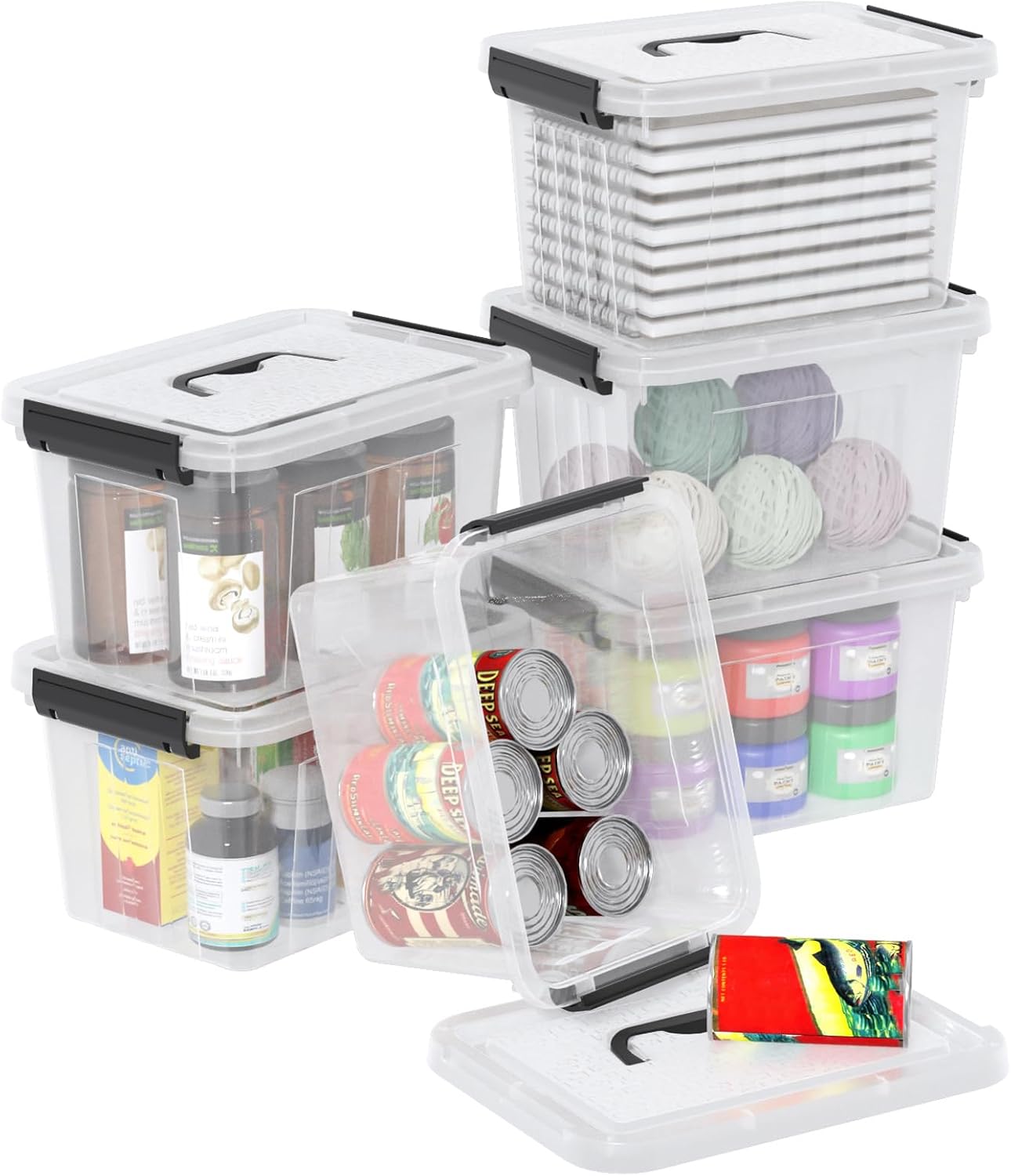 Cajas plástico transparente 6qt con asa 6 pzas