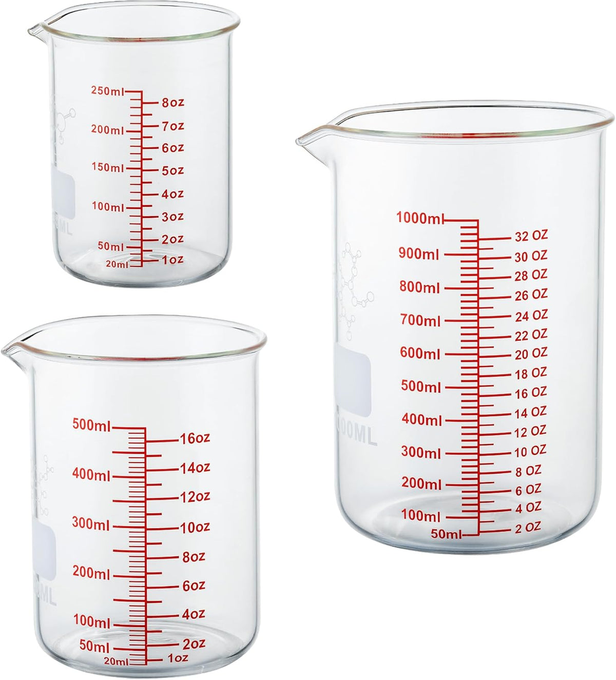 Set vasos medidor vidrio borosilicato 250 500 1000ml