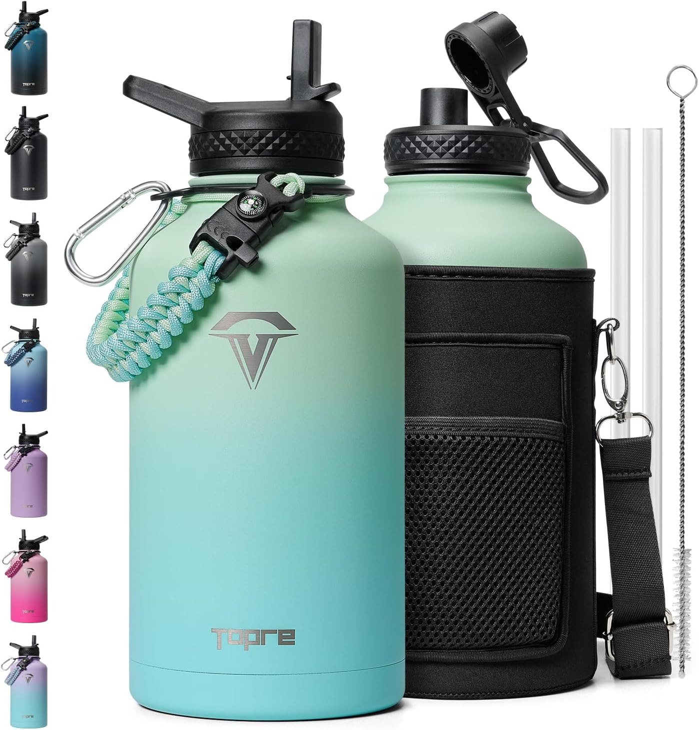 Botella agua aislada acero inox 64oz sin BPA con mango