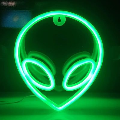 Luz neón alienígena USB o 3-AA LED decoración pared verde