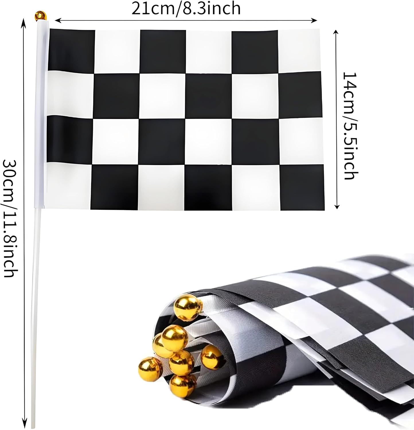 30 Banderas Mano Cuadradas Blanco Negro Decoración Autos Carreras