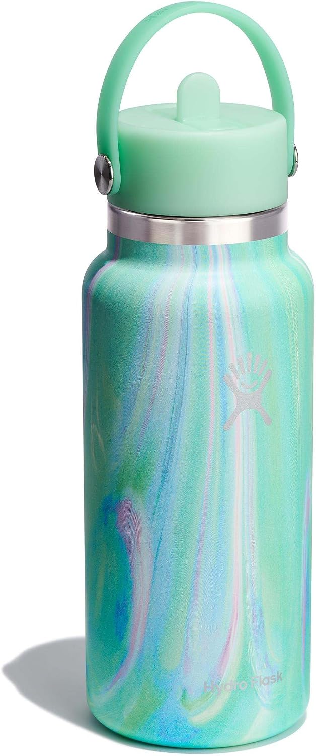 Botella agua acero inox aislada popote 32oz verde
