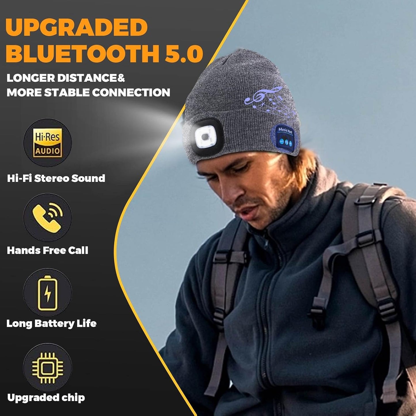 Gorro Bluetooth con luz y auriculares para hombres y mujeres