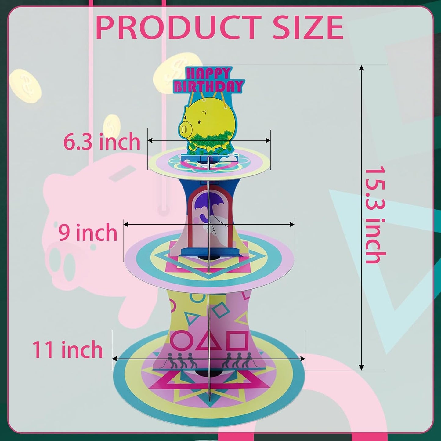 Soporte cupcakes 3 niveles temática juegos de papel para fiestas