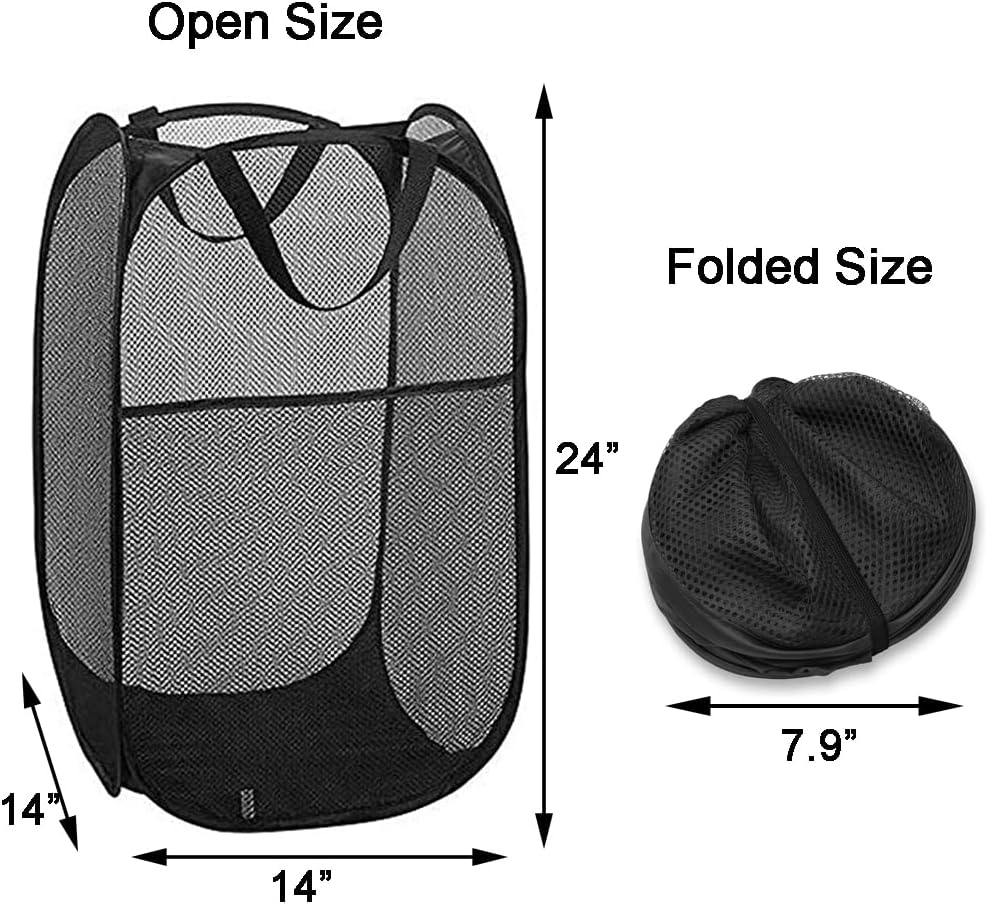 2 Cestas plegables malla para ropa sucia baño viaje negro