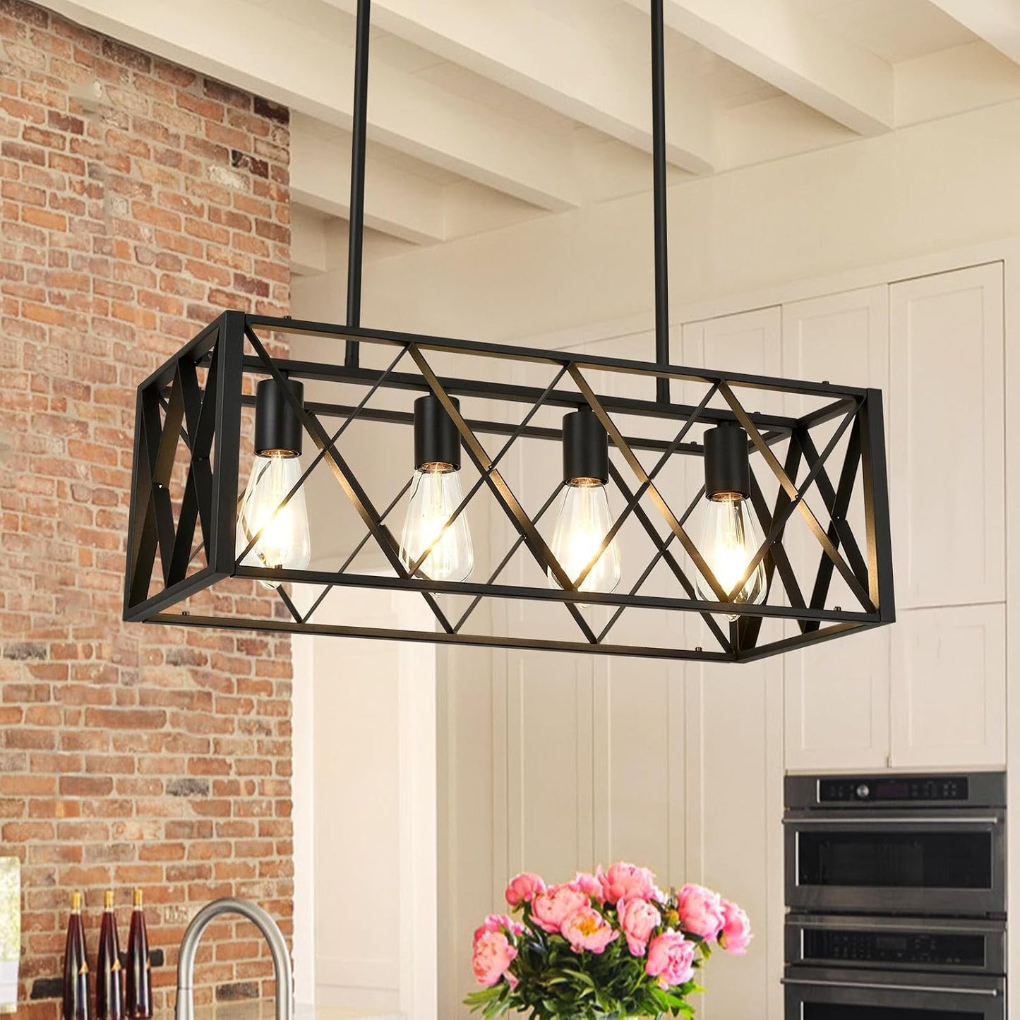 Candelabro rectangular industrial 4 luces para isla de