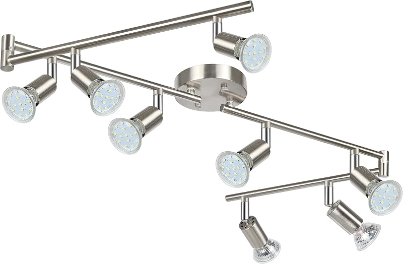 Kit iluminación LED pista techo 8 direcciones níquel mate