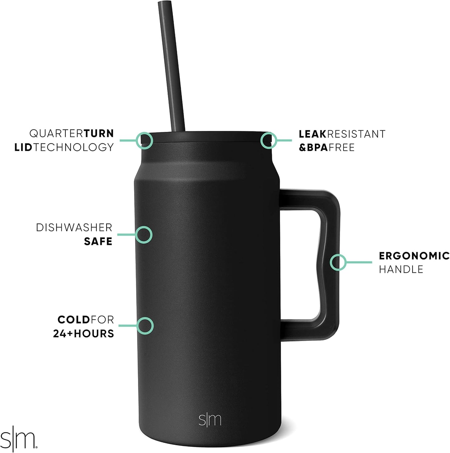 Vaso acero inox 1.5l con asa tapa pajita