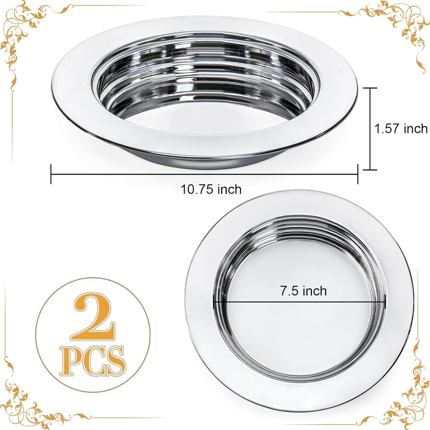 2 Pzas Platos Comunión Bandeja Acero Inox Plata