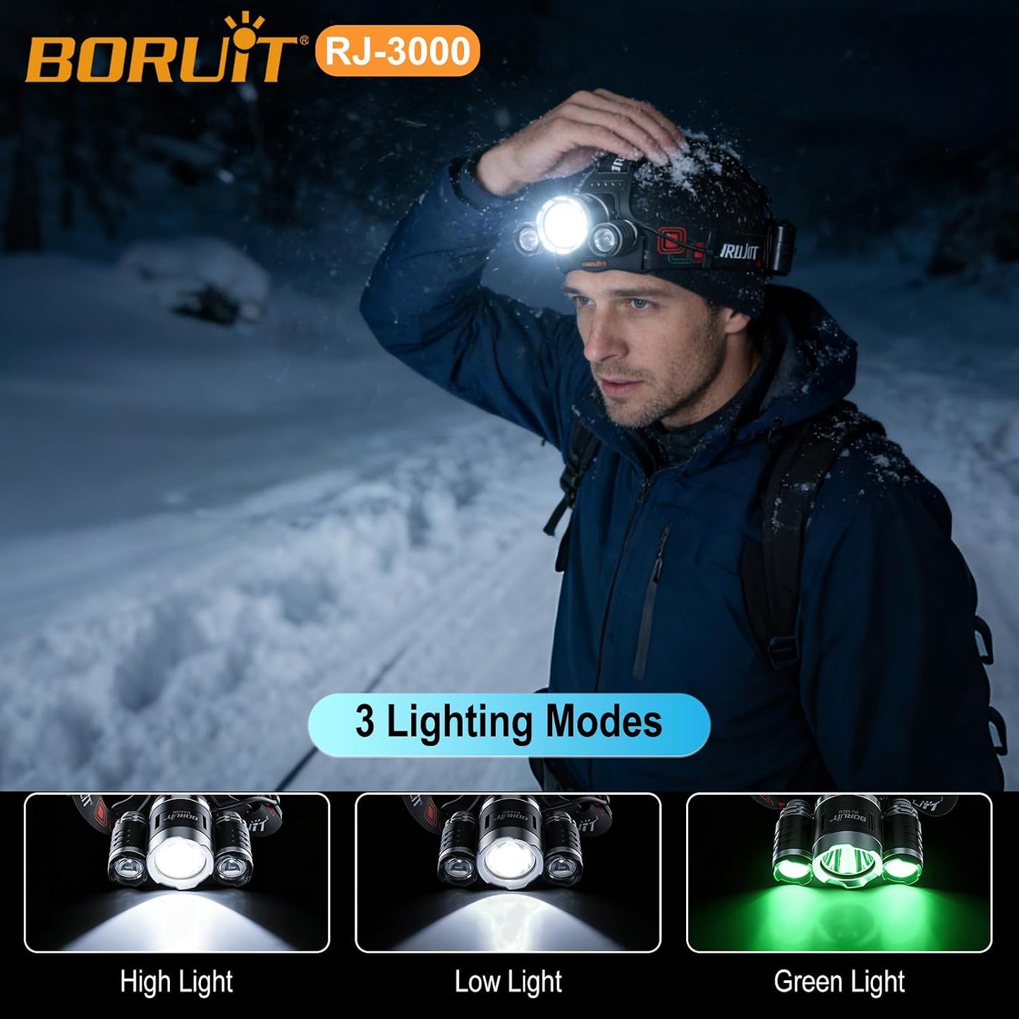 Linterna frontal LED recargable 3 modos IPX4 camping