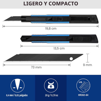 Cuchillo retráctil aluminio 10 cuchillas 9mm