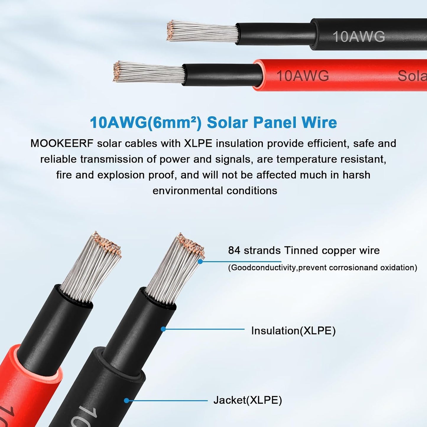 Cable solar 10 AWG 60 pies negro y rojo para exteriores