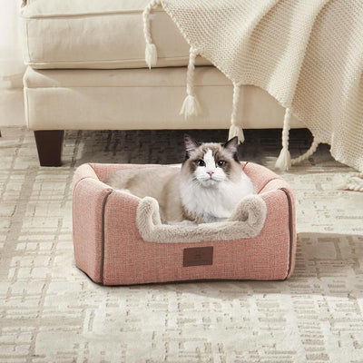 Cama para gatos con almohada acolchada lavable color rosa