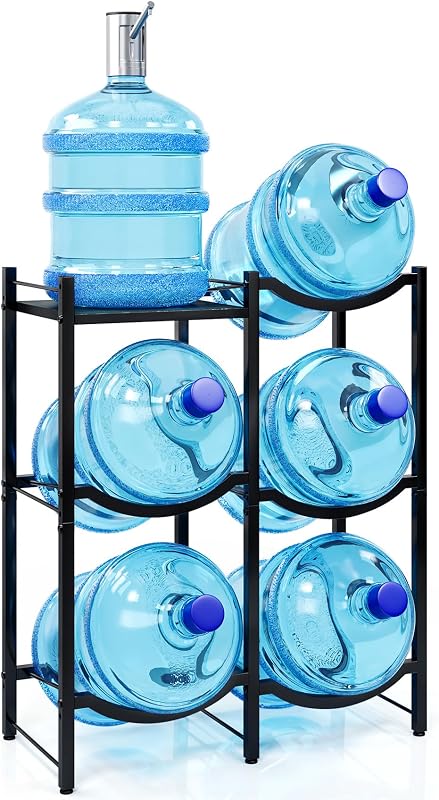 Soporte jarra 5 galones madera 3 niveles 5 ranuras negro