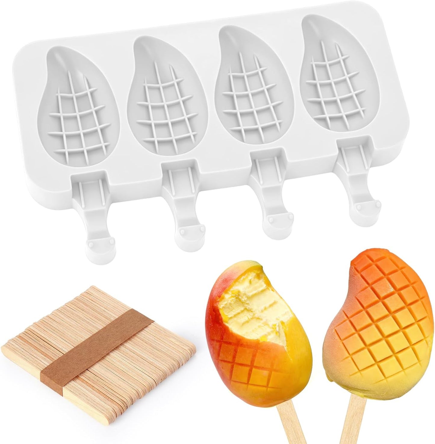 Moldes de silicona con forma de mango 4 cavidades 3D para paletas y cake pop con palitos de madera