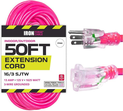 Cable extensión 50" 16/3 SJTW 13A 3 clavijas rosa neón
