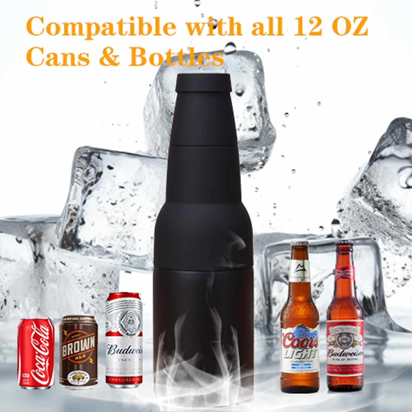 Enfriador botellas 12oz acero inox doble pared abridor negro