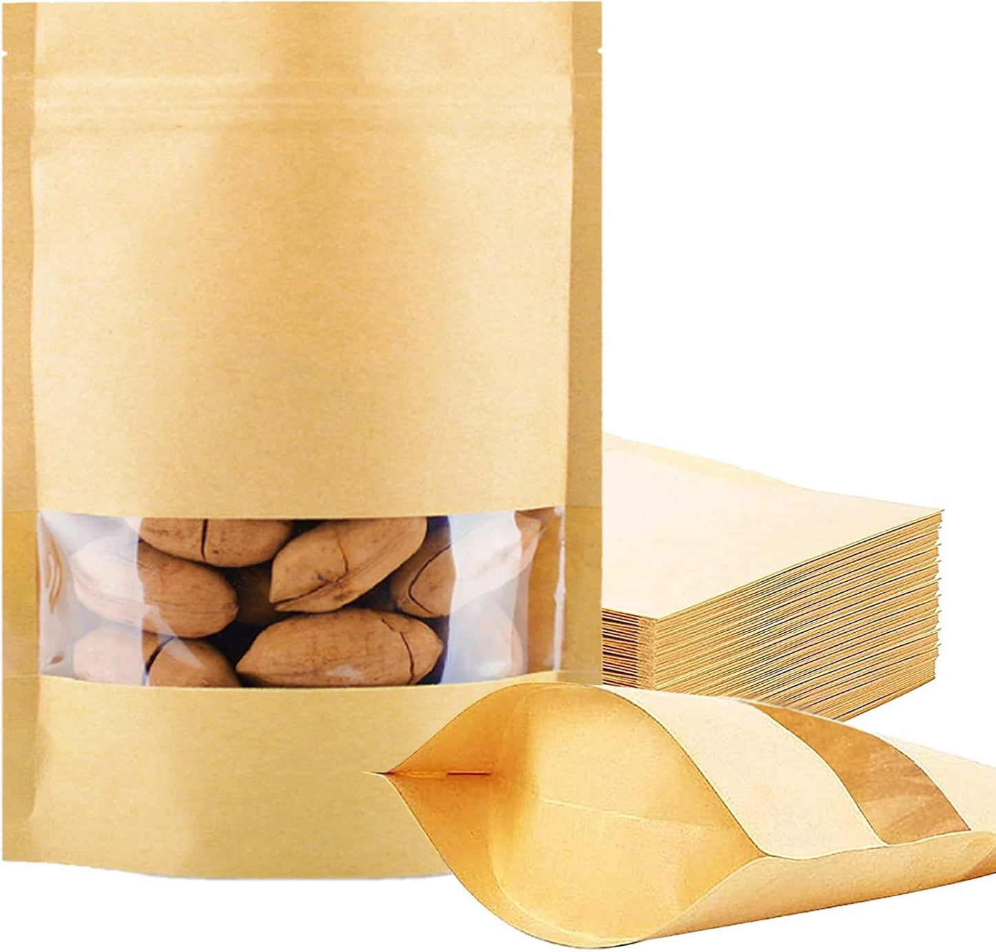 100 Bolsas Kraft Resellables con Ventana 4.7x7.9"