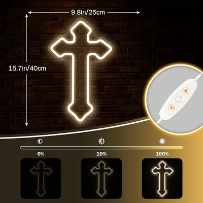 Letrero neón cruz de Jesús LED regulable para dormitorio y sala