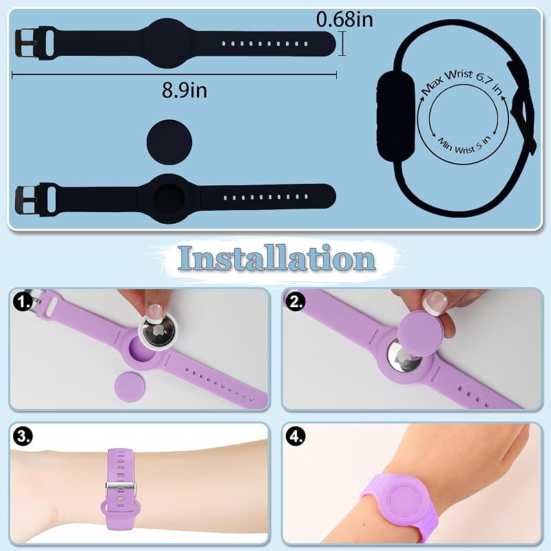 Pulsera Airtag silicona para niños ajustable negro y blanco