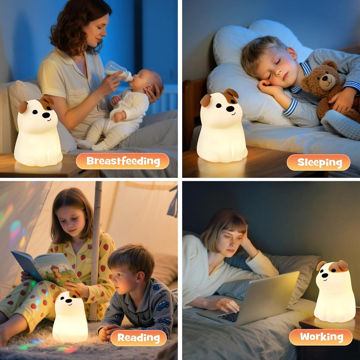 Luz nocturna cachorro modo RGB 3 brillos guardería lactancia