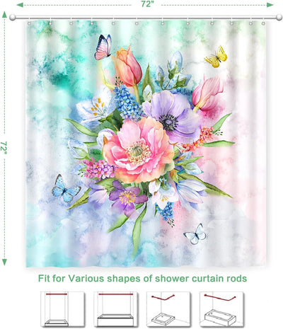 Cortina ducha floral tela poliéster impermeable decoración hogar