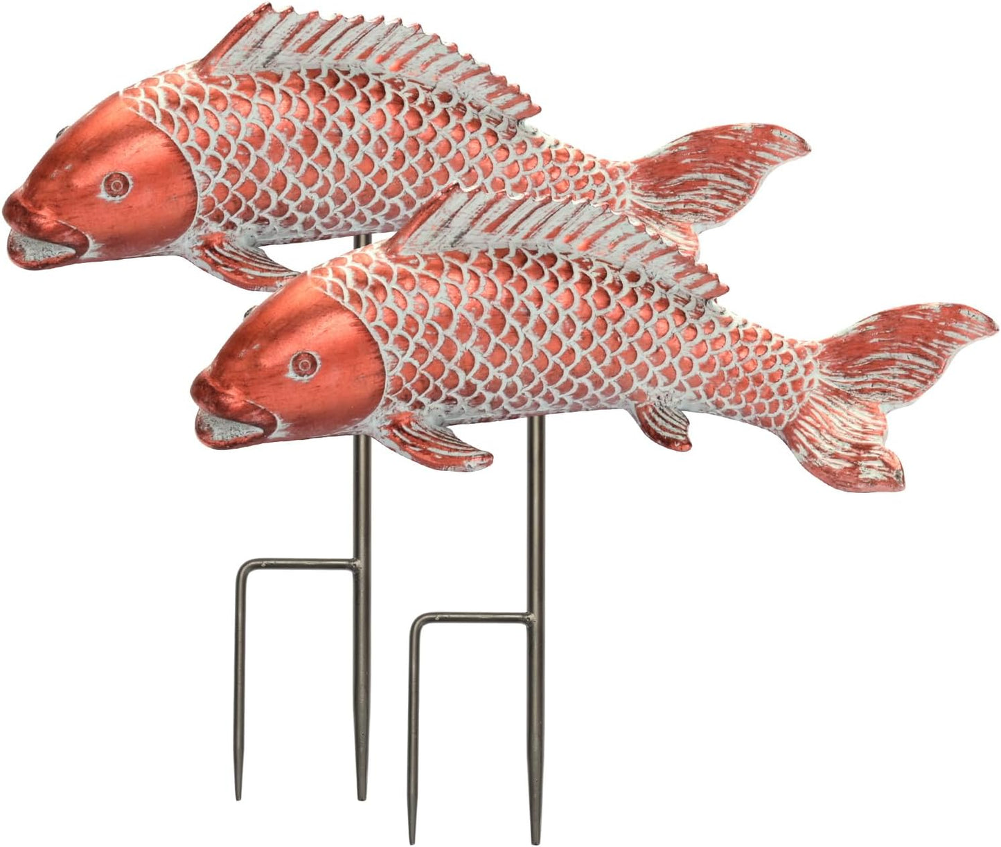 2 Pzas Escultura Pez Koi Cobre Antiguo para Jardín Estanque