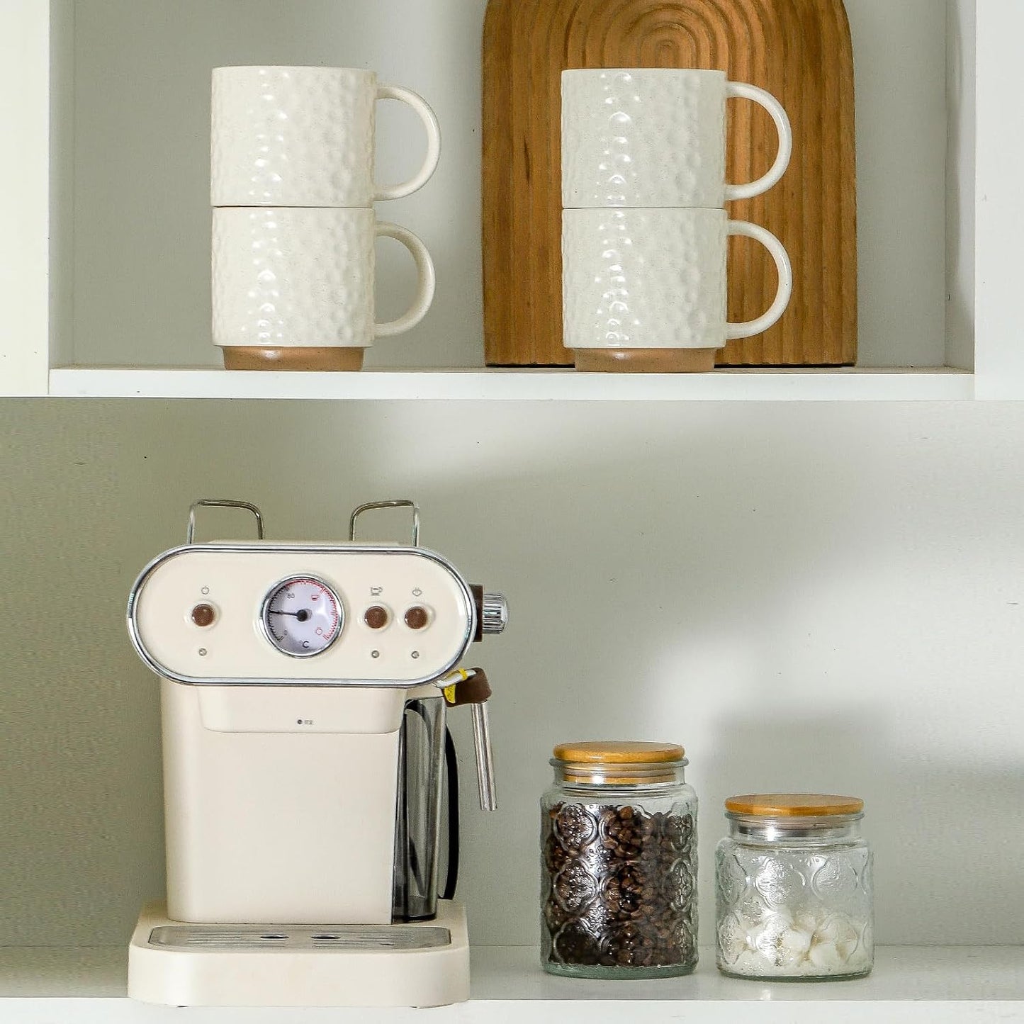 Set 4 Tazas Café Cerámica Blanco Mate