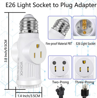 Adaptador enchufe luz E26 a 2/3 clavjas blanco