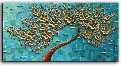 Pintura lienzo flores doradas arte moderno