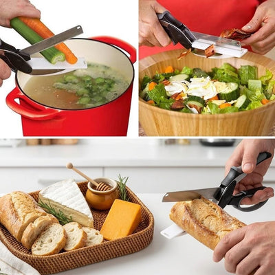 Cortador inteligente 2 en 1 de cocina con tijeras de acero inoxidable y picadora