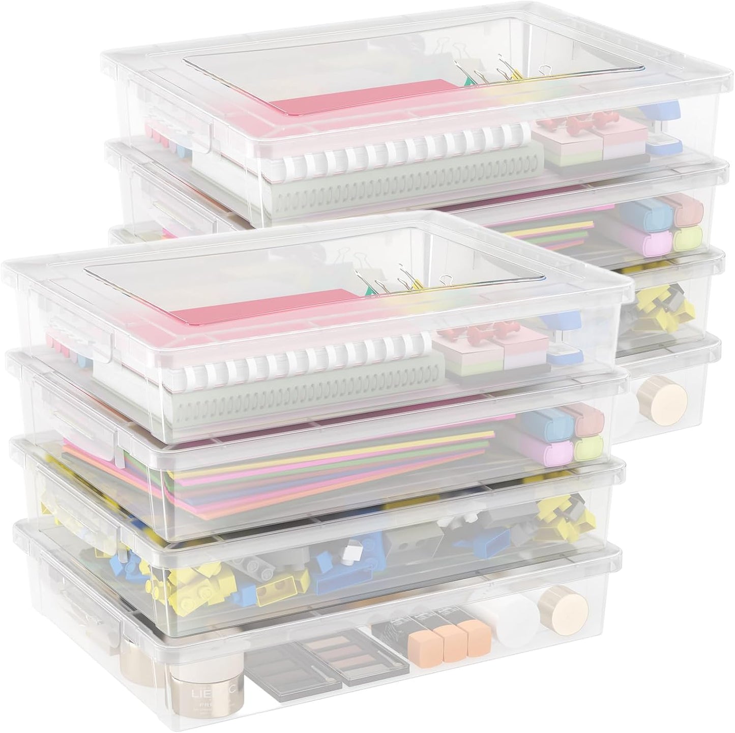 8 Cajas Plástico Multiusos con Tapas A4 Transparente
