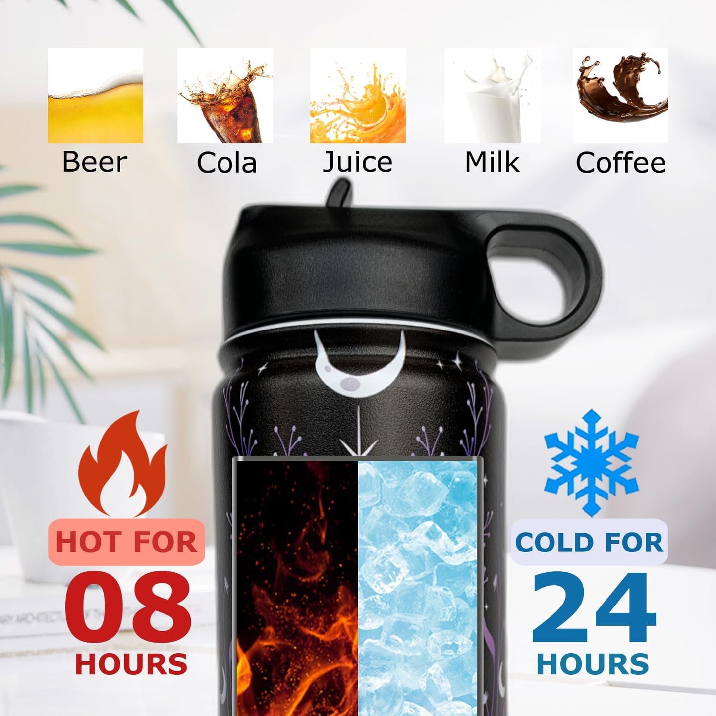 Vaso gótico acero inox doble pared con popote 18oz