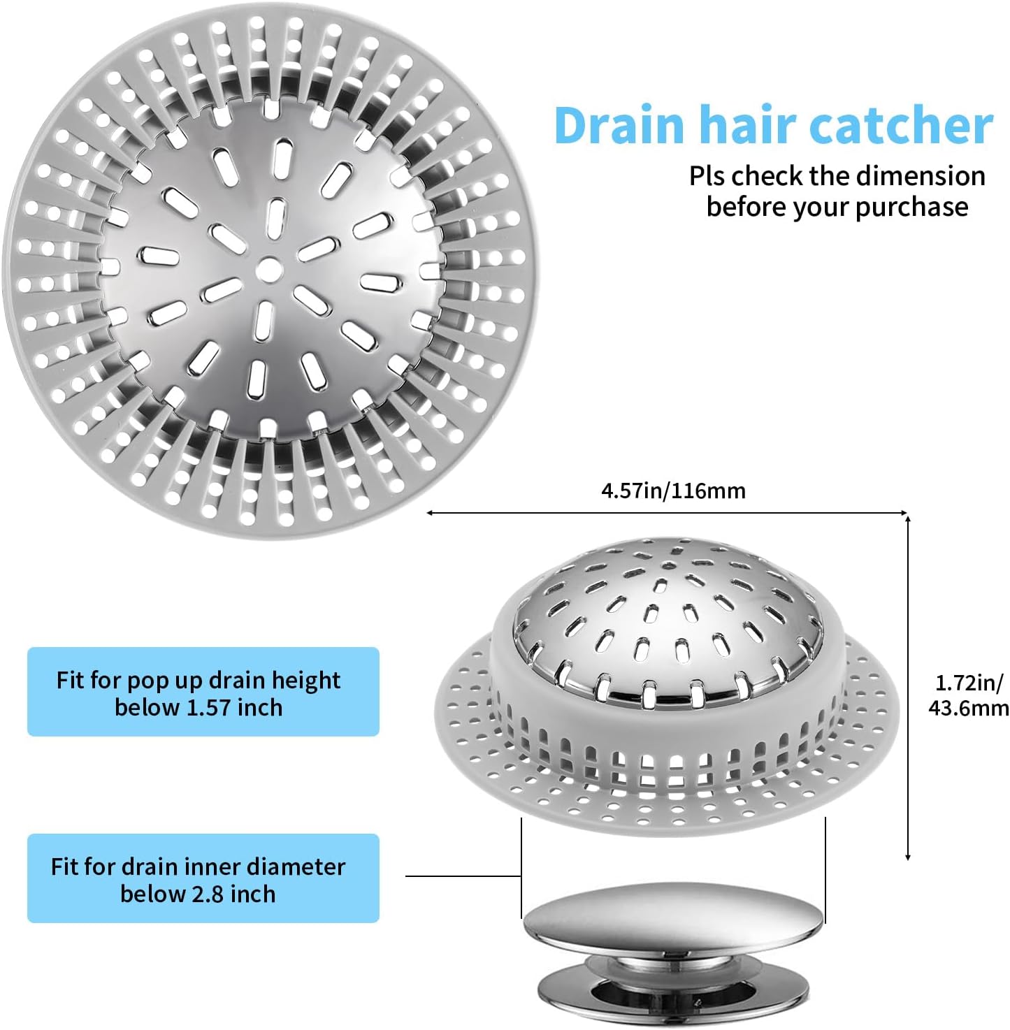 Protector drenaje bañera desagüe ducha gris plateado