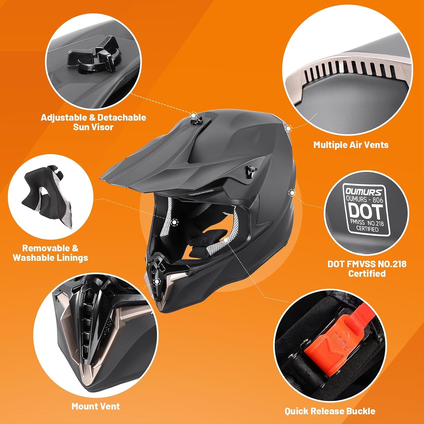 Casco motocross para adultos con gafas y visera solar