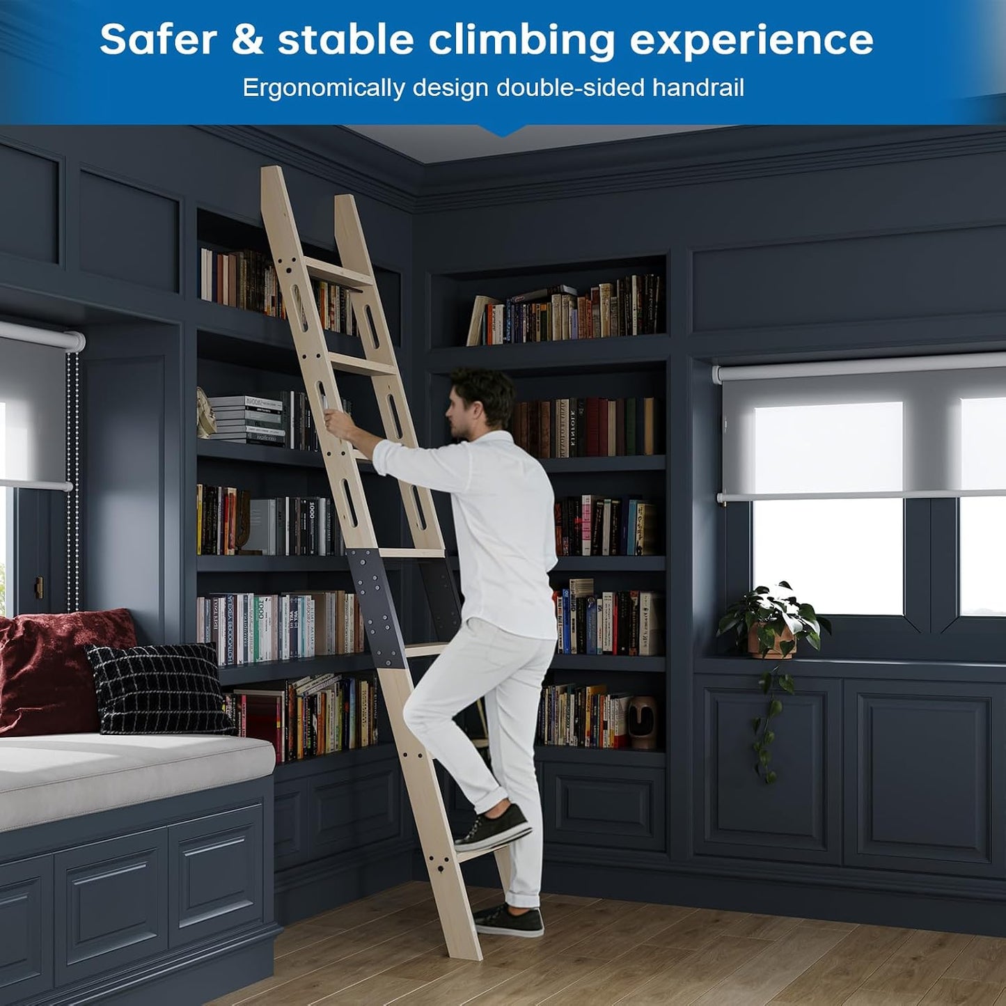 Escalera rodante para biblioteca 9ft madera sólida 450lb