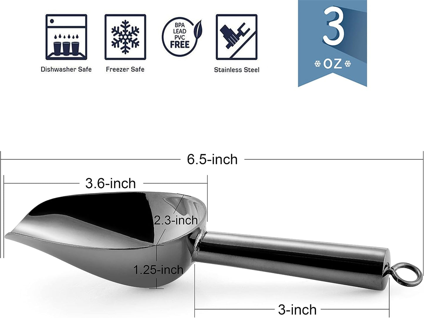 2 Pzas Cucharas Hielo Acero Inox Negro Platino 3oz