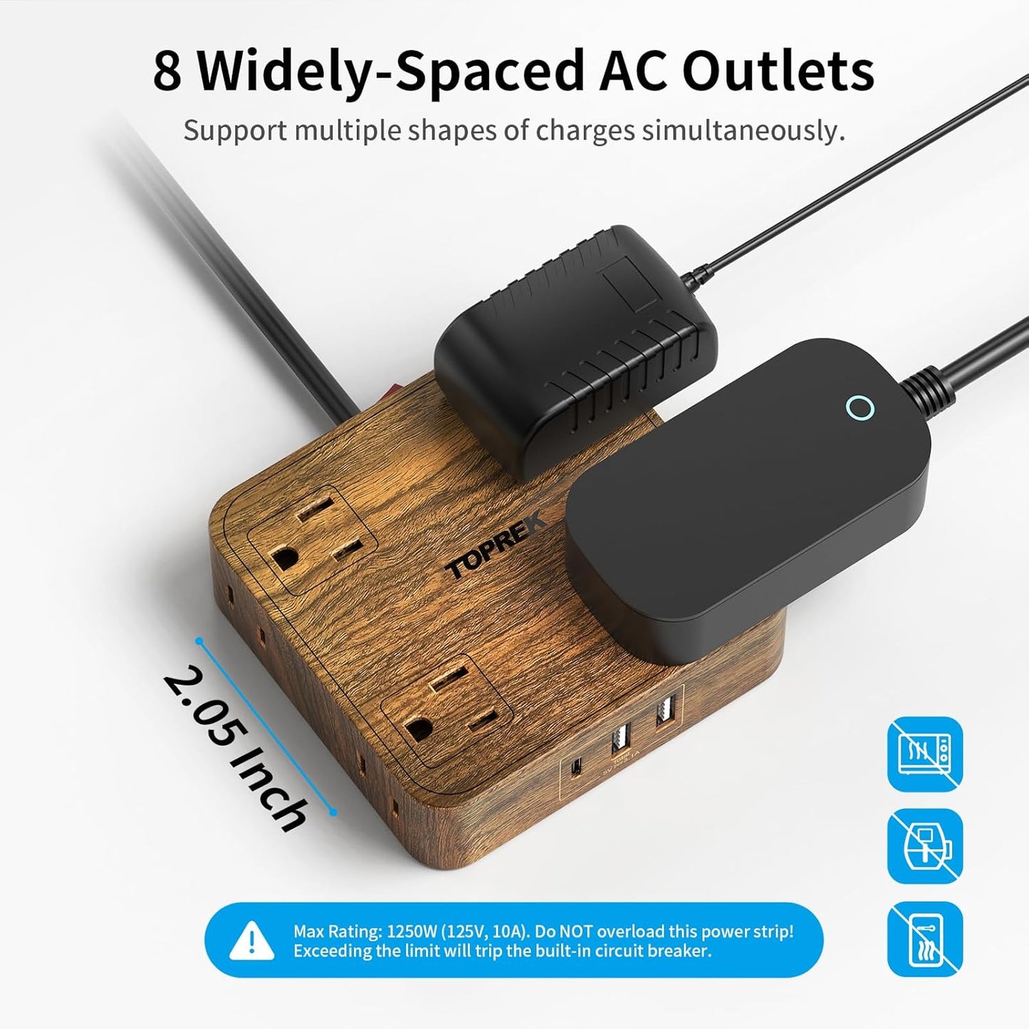 Regleta sobretensiones 8 tomas con USB-C y USB-A acabado madera