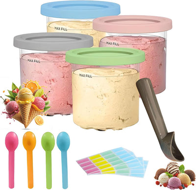 Recipientes helado 16oz con tapa set 4 reutilizables herméticos