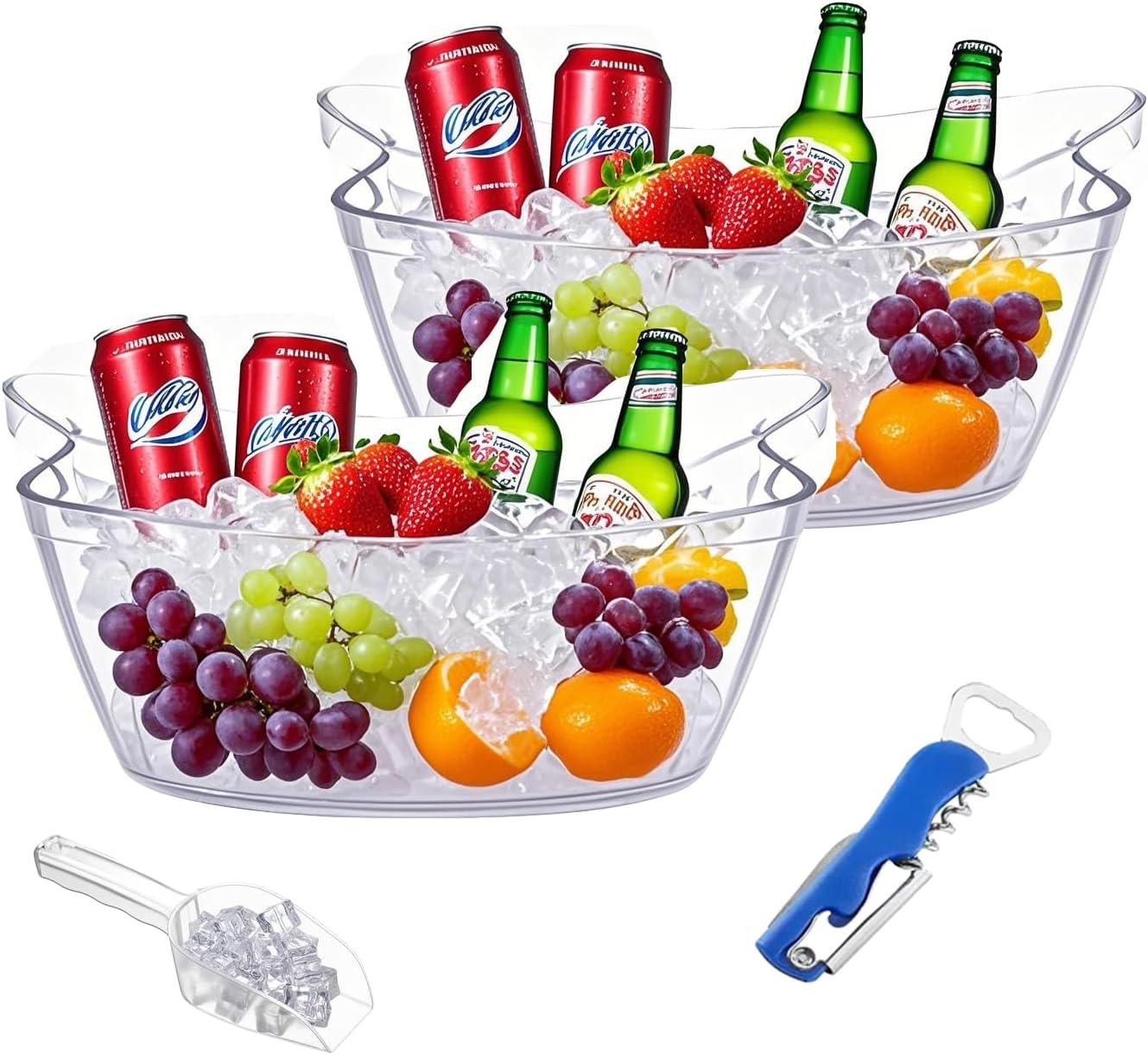 2 Cubos Hielo Acrílico 5.5L con Cuchara y Abridor Botella Vino