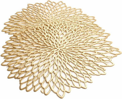 Paquete de 4 manteles dorados de 15 pulgadas con diseño floral