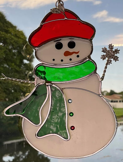 Muñeco nieve vidrieras con bufanda atrapasoles