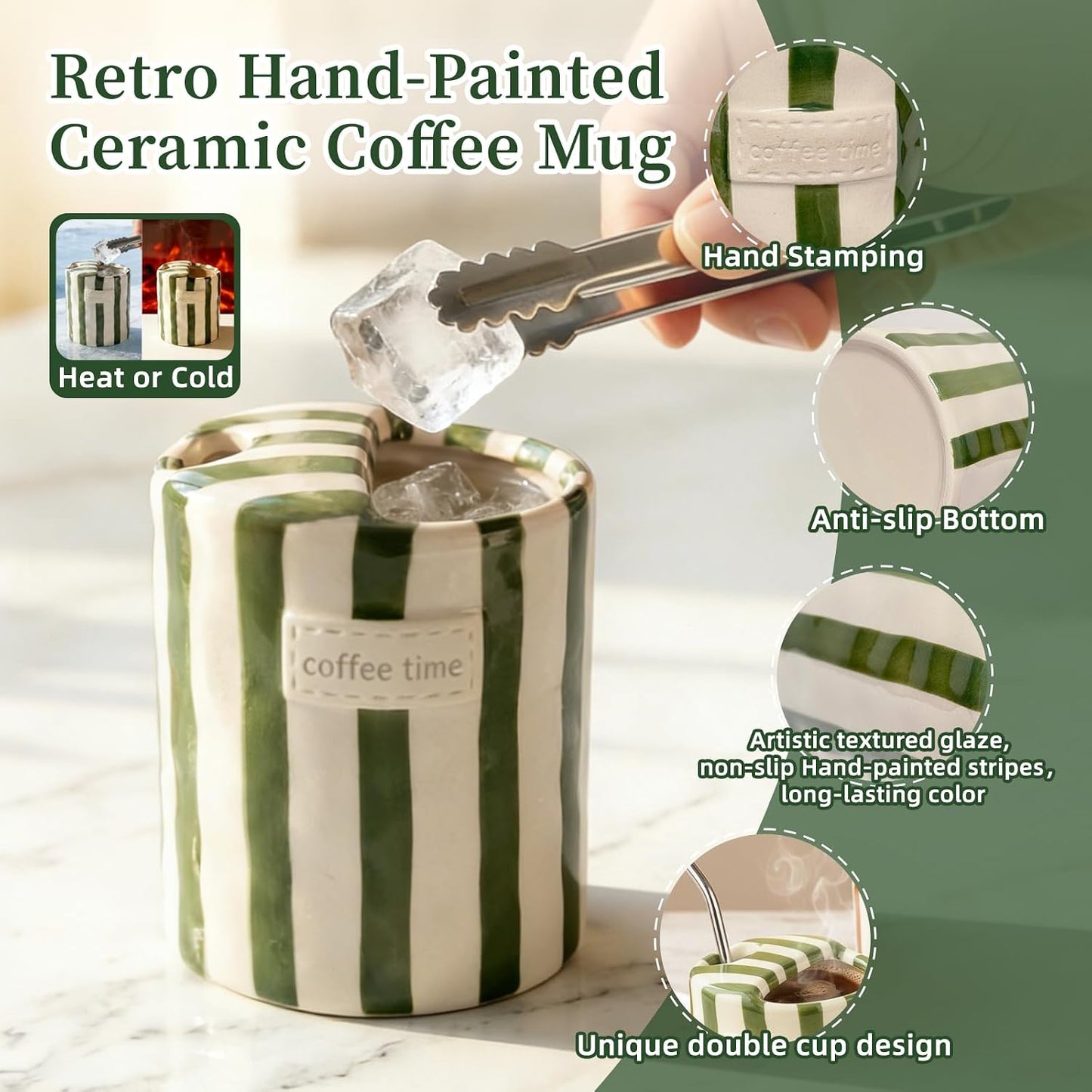 Taza café cerámica con orificio funda cuero arte retro